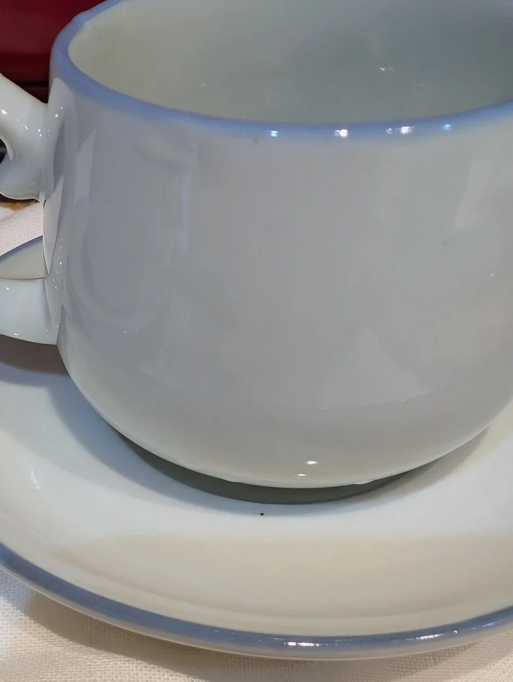 White Porcelain Demitasse Cup and Saucer Set with Blue Rim - Home Dining